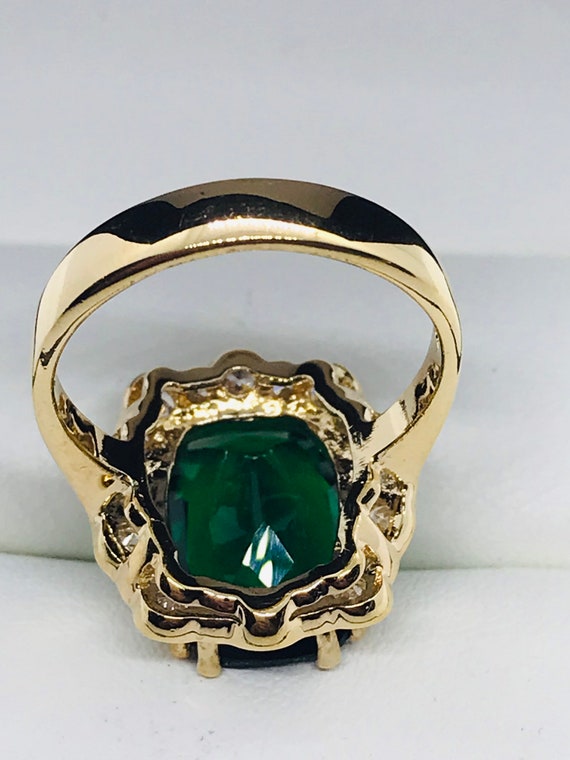 Gold Plated Silver Oval Green Synthetic Stone & C… - image 5