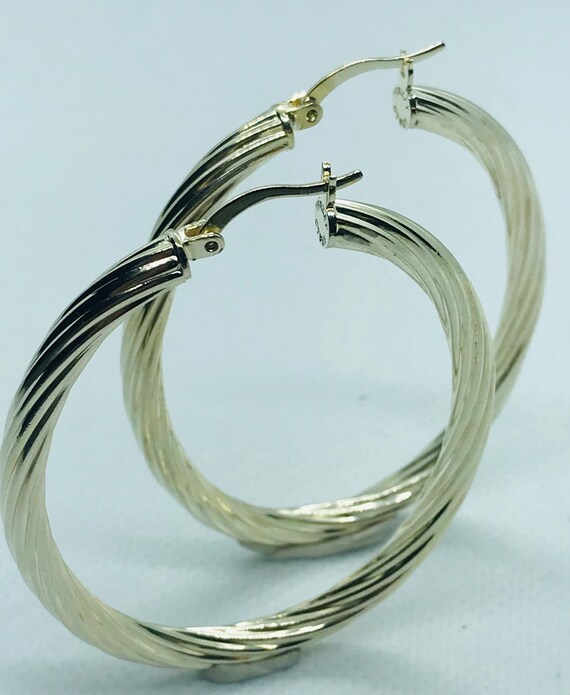 Silver Twisted Oval Hollow Vintage Hoop Earrings - image 2