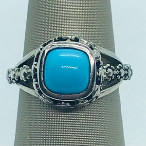 Silver Vintage Blue Turquoise Beaded Size 7 Ring