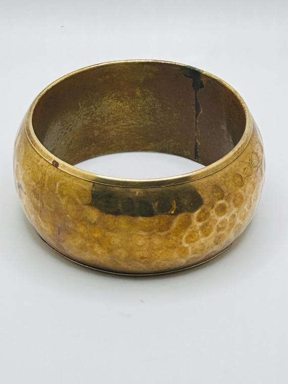 Vintage Solid Brass Hammered Bangle Bracelet, 196… - image 1