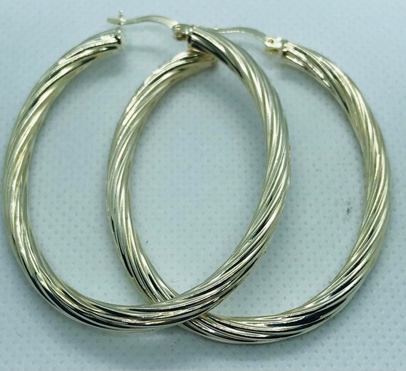 Silver Twisted Oval Hollow Vintage Hoop Earrings - image 3