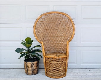 1970 年代のエマニュエル スタイル ピーコック チェア 編み込みラタン