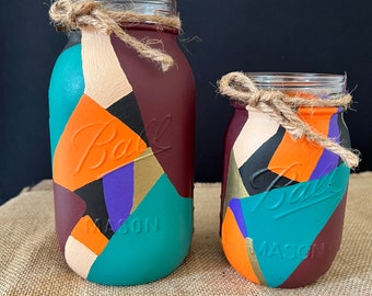 Mason Jar Decor/Art/Home Decor/Mason Jar Decor/All Seasons/Kitchen Decor/Living Room Decor/Shapes/Colorful Art/Colorful/Purple/Teal/