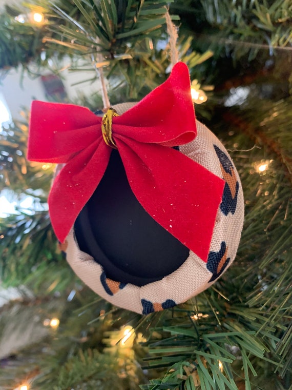 Cheetah Print Mason Jar Lids Christmas Ornaments With Red Bow Set