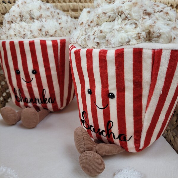 Pop-corn en peluche personnalisé avec nom, idée cadeau amusante, cadeau pour adolescents, anniversaire, pop-corn, cinéma, soirée cinéma, rentrée scolaire