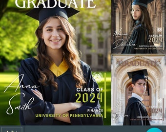 Graduation Announcement Canva Template with Tutorial for Posters Portraits Customizable Editable Background Text Color