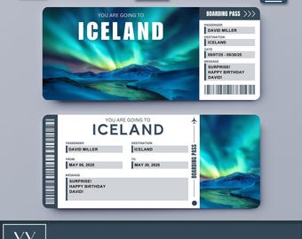 Printable ICELAND Surprise Ticket V3 | Editable Boarding Pass | Vacation Gift | Customizable Digital Trip Ticket for Any Occasion