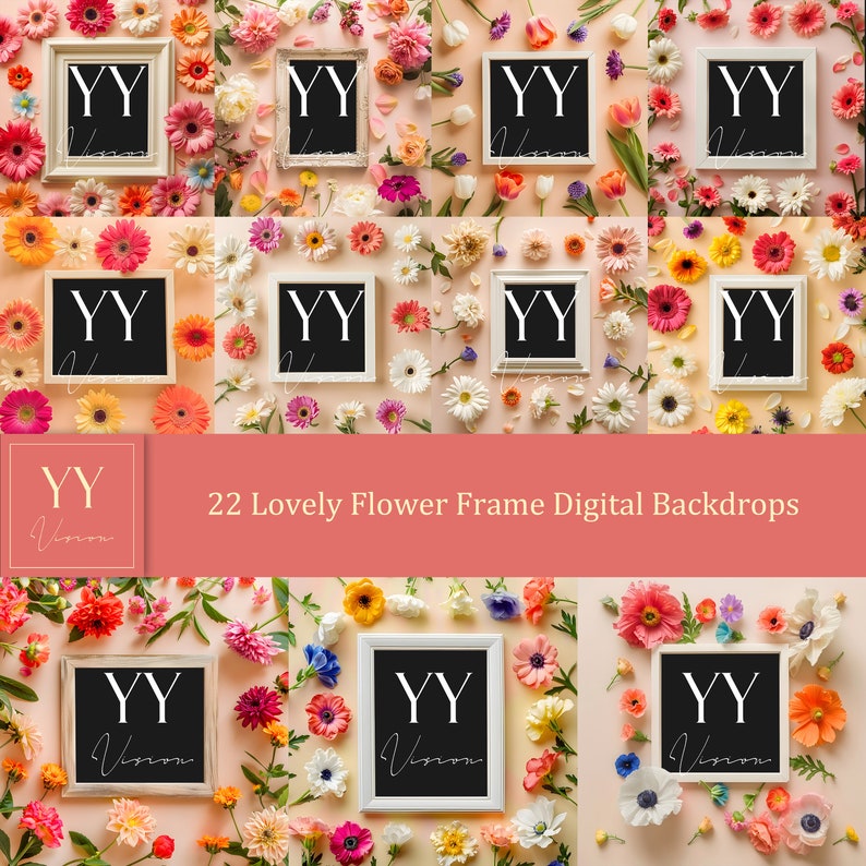 22 Lovely Flower Frame Digital Backdrops Sets for Mother’s Day Gift ...