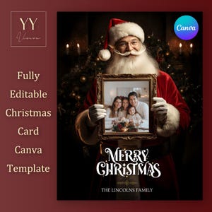Modello di biglietto di auguri di Natale vintage di Babbo Natale con tutorial per biglietti di auguri personalizzati, stampabili e modificabili, post sui social media