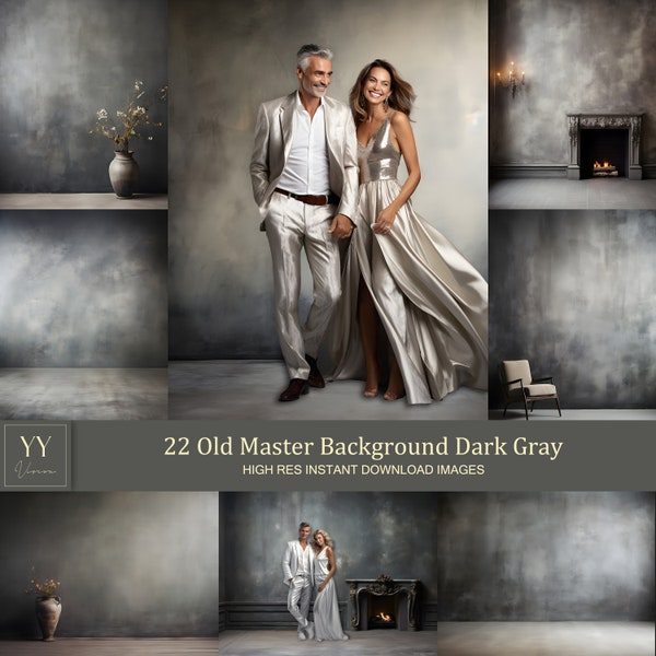 22 Fondo de Old Master Studio Conjuntos de fondos digitales gris oscuro para fotografía de bodas de maternidad Bellas artes Textura Fondo de Photoshop
