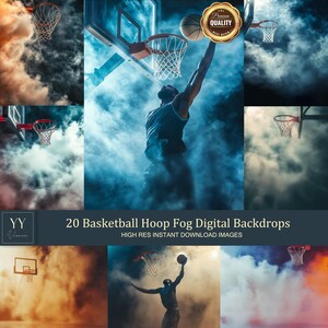 20 Basetball Hoop Fog Digital Backdrops Sets for Sports School Baseball Photography Portrait Poster Banner Background Photoshop Editing