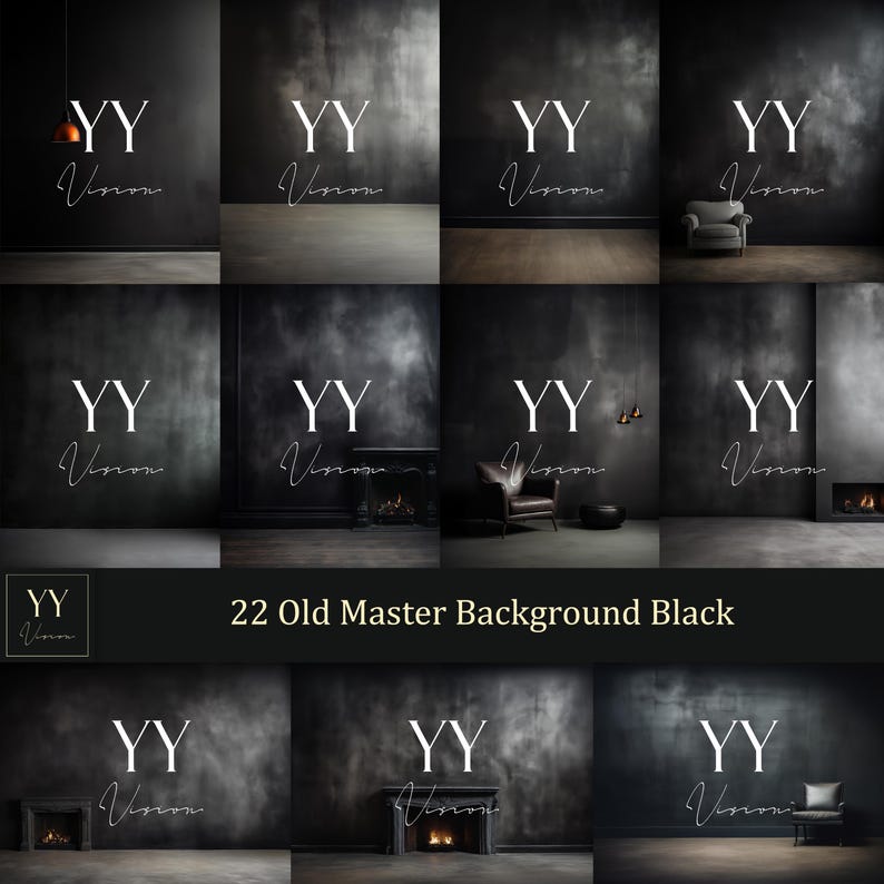 May include: A set of 22 digital backgrounds in black and white, featuring a distressed, textured look. The backgrounds are perfect for photographers and graphic designers looking to create a moody, vintage aesthetic.