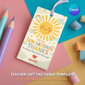 Etiqueta de presente You Are SUN - sensacional para professores | Cartão de agradecimento de fim de ano para impressão | Etiqueta de agradecimento para professores de verão | Download digital instantâneo V3