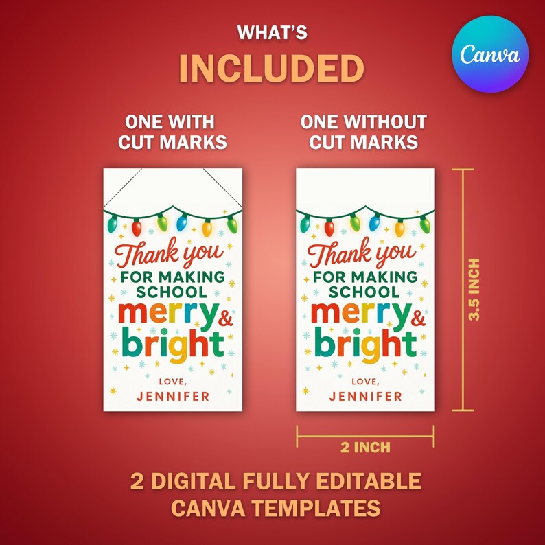 Christmas Teacher Gift Tags Template | Merry & Bright Holiday Tags ...