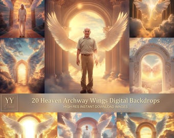20 conjuntos de fondos digitales Heaven Arch Wings para In Loving Memory Heavenly Memorial Background