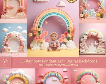 35 Rainbow Fondant Arch Digital Décors Ensembles pour Nouveau-né Bébé Gâteau Smash Maternité Photographie Beaux-Arts Studio Photoshop superposition