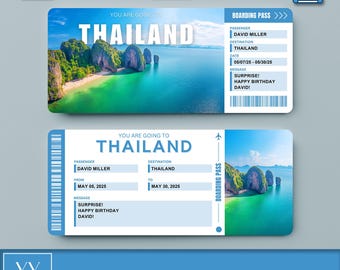 Billet surprise imprimable V1 THALANDE | Carte d'embarquement modifiable | Cadeau de vacances | Billet de voyage numérique personnalisable pour toutes les occasions