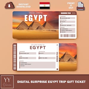 Printable EGYPT Surprise Ticket V1 | Editable Boarding Pass |Vacation Gift | Customizable Digital Trip Ticket for Any Occasion