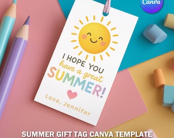Summer Gift Tag PNG, Have a Cool Summer Printable, Rainbow Sunshine End of Year Tag, Editable Teacher Student Label V4