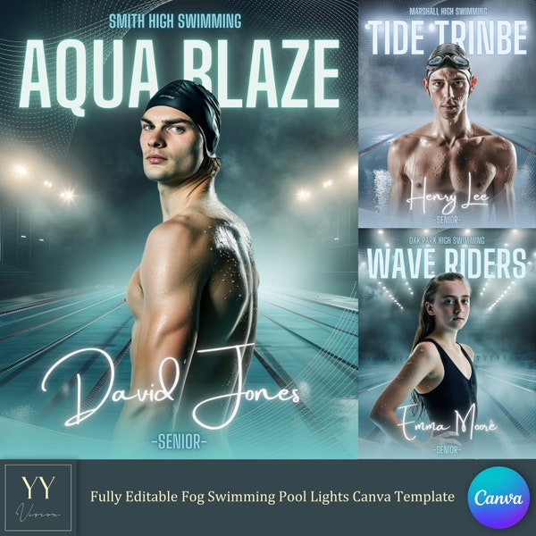 Swimming Pool Canva Template with Tutorial for Sports Posters Portraits Background Customizable Editable Design Text Color