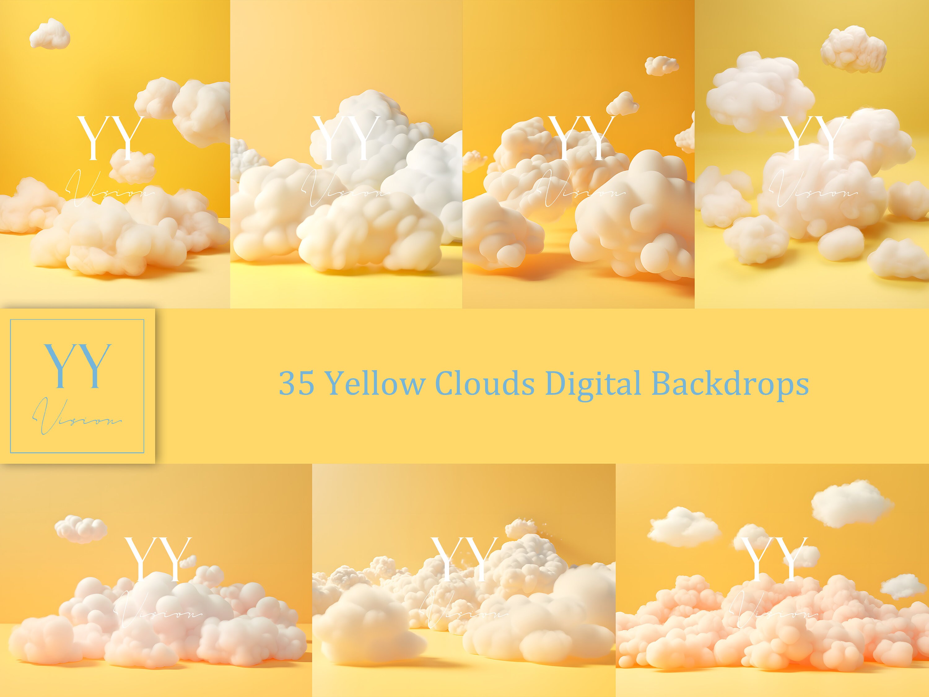 35 Yellow Cloud Digital Backdrops Sets for Newborn Baby Cake Smash ...
