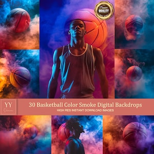 30 Basketball Color Smoke Digital Backdrops Sets for Sports School Holiday Photography Background Portrait Photoshop Editing