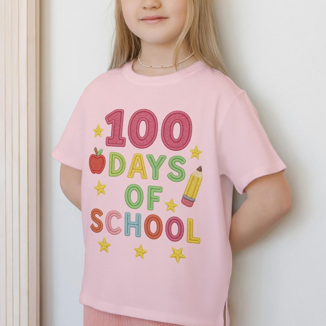 100 Days of School PNG – Embroidery Style Digital Design, 100th Day of ...