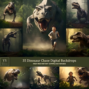 35 Dinosaur in Jungle Digital Backdrops Sets for Kids Adventure Photography Fine Arts Studio Photoshop Background
