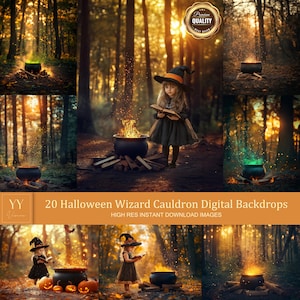 20 Halloween Wizard Cauldron Digital Backdrops Sets for Halloween Photography Fine Arts Studio Photoshop Canva Background