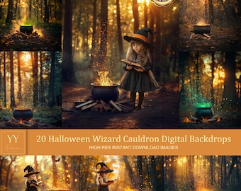 20 Halloween Wizard Cauldron Digital Backdrops Sets for Halloween Photography Fine Arts Studio Photoshop Canva Background