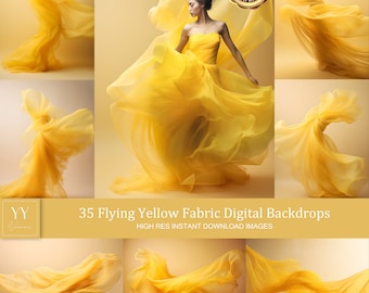 35 ensembles de décors numériques en tissu de soie volante jaune pour la photographie de maternité, studio de mariage pour beaux-arts Photoshop