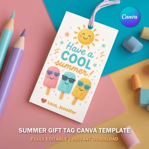 Etiqueta "Que tengas un verano genial" / Etiqueta de regalo de fin de año editable / Recuerdo de verano imprimible para niños / Descarga instantánea / Plantilla Canva V2