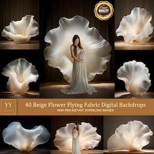 40 Beige Flower Flying Fabric Digital Backdrops Sets for Maternity Photography Fine Arts Studio Photoshop Background