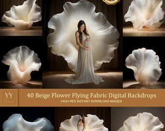 40 Beige Flower Flying Fabric Digital Backdrops Sets for Maternity Photography Fine Arts Studio Photoshop Background