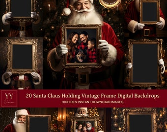 20 Santa Claus Holding Vintage Frame Digital Backdrops Sets for Christmas Gift Family Photography Fine Arts Background