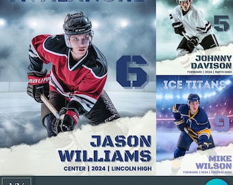 May include: A hockey player wearing a red and black jersey with the number 6 on the back. The player is skating on an ice rink with a hockey stick in hand. The text "AVALANCHE" is at the top of the image. The text "JASON WILLIAMS" is at the bottom of the image with the text "CENTER | 2024 | LINCOLN HIGH".