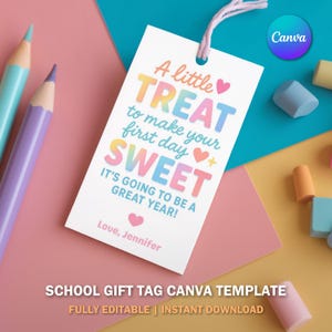 Traktatielabel eerste schooldag - afdrukbare back to school-bedankje - bewerkbaar Apple-cadeaulabel voor kinderen - label Sweet Start to School Year V6