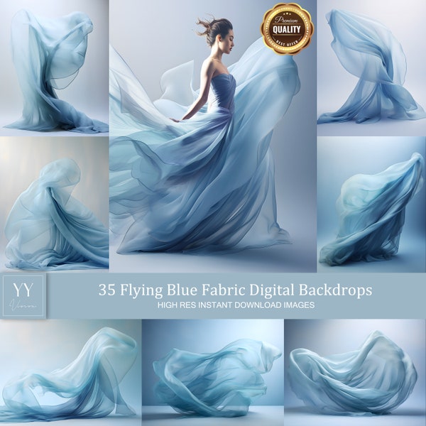 35 Blue Flying Silk Fabric Digital Backdrops Sets for Maternity Photography Fine Arts Wedding Studio Photoshop