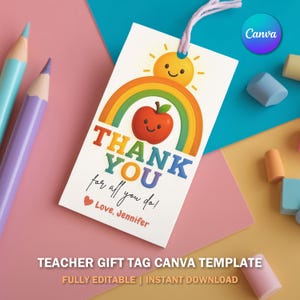 Cadeau modifiable pour la Semaine d'appréciation des enseignants | Étiquette de remerciement imprimable | Téléchargement instantané | Modèle Canva | Étiquette cadeau DIY pour professeur V12