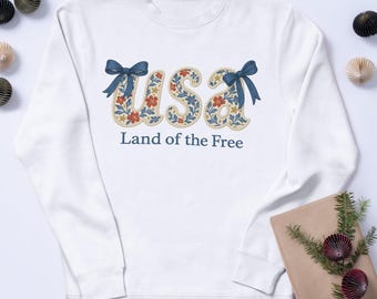 Floral USA Png, Retro America Sublimacja, 4 lipca Kokietka Projekt, Dziewczęca Patriotyczna Sztuka, Dzień Pamięci, Cottagecore America Png V2