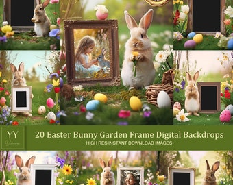 20 ensembles de décors numériques de cadre de jardin de lapin de pâques pour le cadeau de pâques famille enfant photographie fond beaux-arts