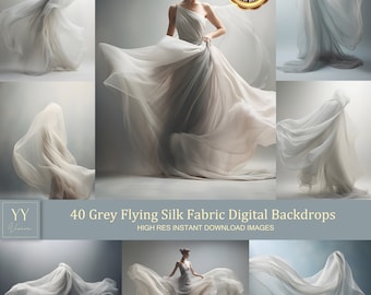 40 Graue Fliegen Seide Stoff Digitale Kulissen Sets für Mutterschaft Fotografie Fine Arts Hochzeit Studio Photoshop Hintergrund