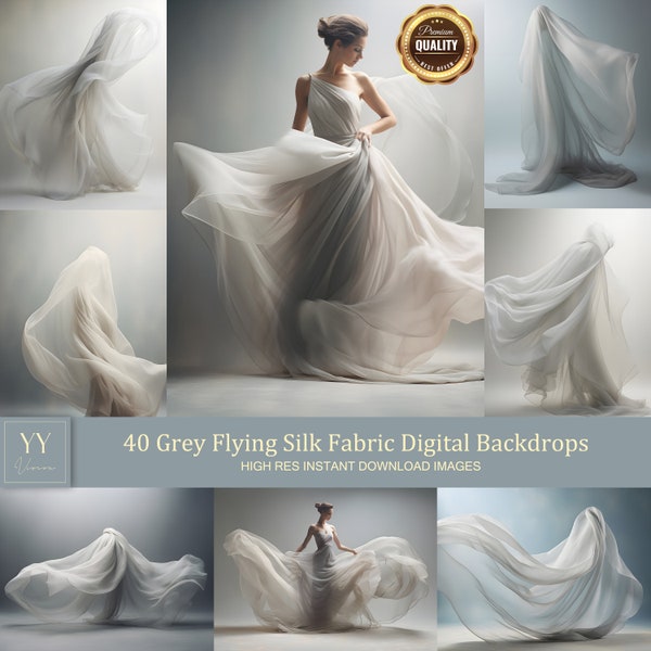 40 Graue Fliegen Seide Stoff Digitale Kulissen Sets für Mutterschaft Fotografie Fine Arts Hochzeit Studio Photoshop Hintergrund