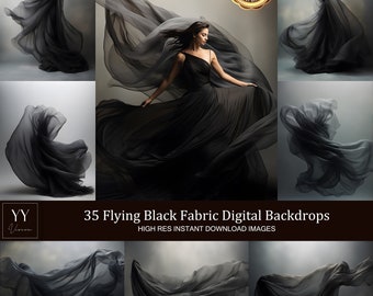 35 Black Flying Silk Fabric Digital Backdrops Sets for Maternity Photography Fine Arts Studio Photoshop