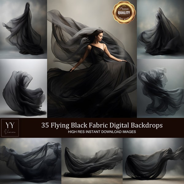 35 Black Flying Silk Fabric Digital Backdrops Sets for Maternity Photography Fine Arts Studio Photoshop
