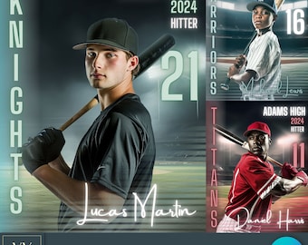 Peut inclure: Un modèle Canva de lumières de terrain de baseball avec trois joueurs de baseball. Le premier joueur porte un maillot noir avec le texte "Lucas Martin" et le numéro "21". Le deuxième joueur porte un maillot blanc et noir avec le texte "Michael Lewis" et le numéro "16". Le troisième joueur porte un maillot rouge avec le texte "Daniel Harris" et le numéro "11".