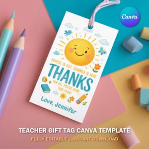 Etichetta regalo modificabile per la settimana di apprezzamento degli insegnanti / Etichetta di ringraziamento stampabile / Download immediato / Modello Canva / Etichetta regalo fai da te per insegnanti V7