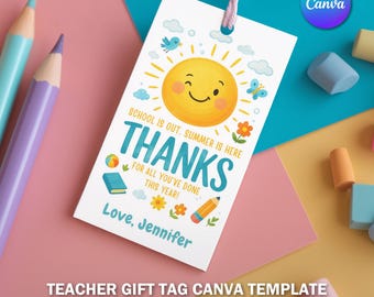 Editable Teacher Appreciation Week Gift Tag | Thank You Tag Printable | Instant Download | Canva Template | DIY Gift Tag for Teacher Gift V7