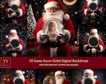 30 Santa Holding Snow Globe Digital Backdrops Sets for Christmas Gift Family Photography Fine Arts Background