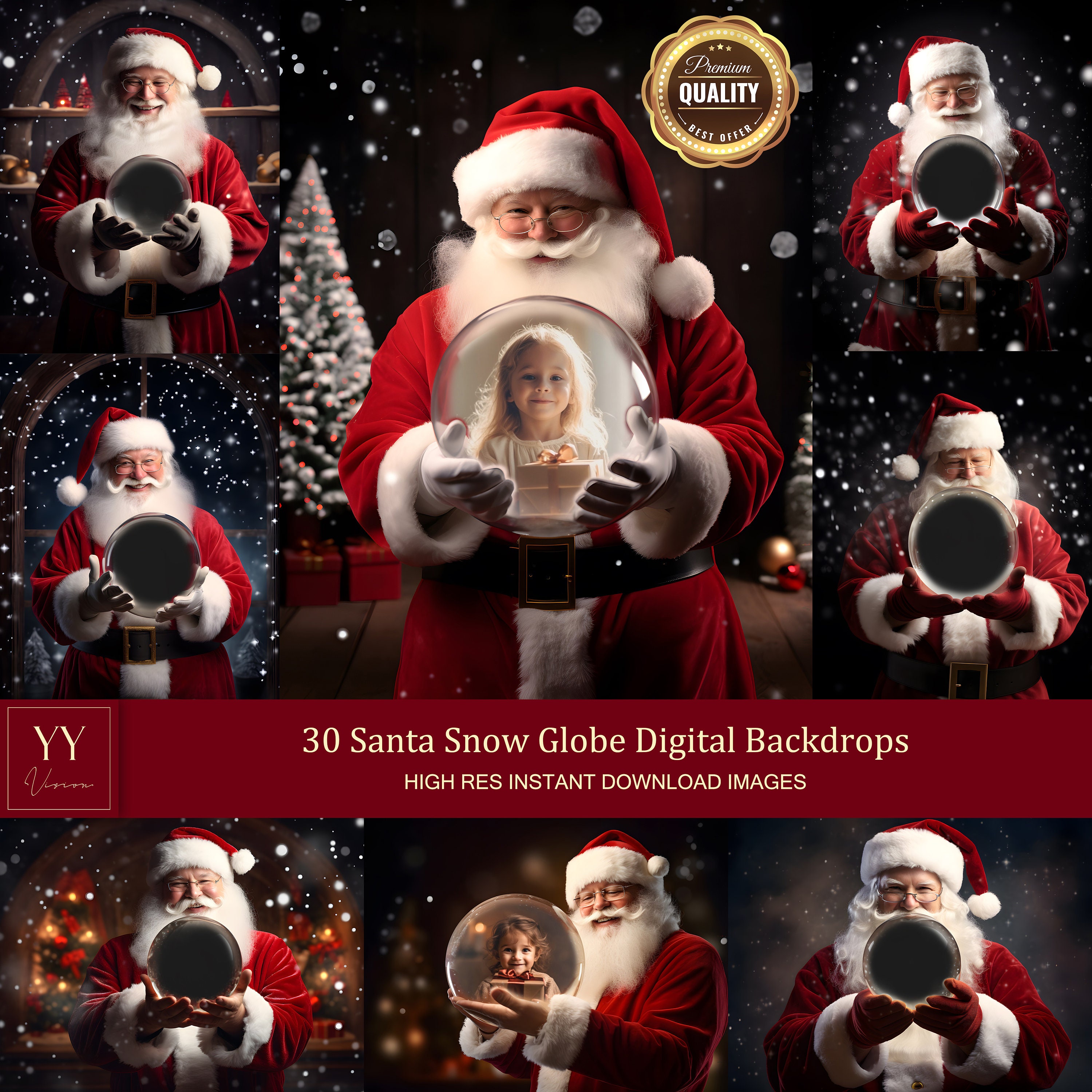 30 Santa Holding Snow Globe Digital Backdrops Sets for Christmas Gift